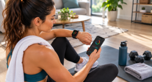Persona che controlla recupero e dati fitness dopo allenamento